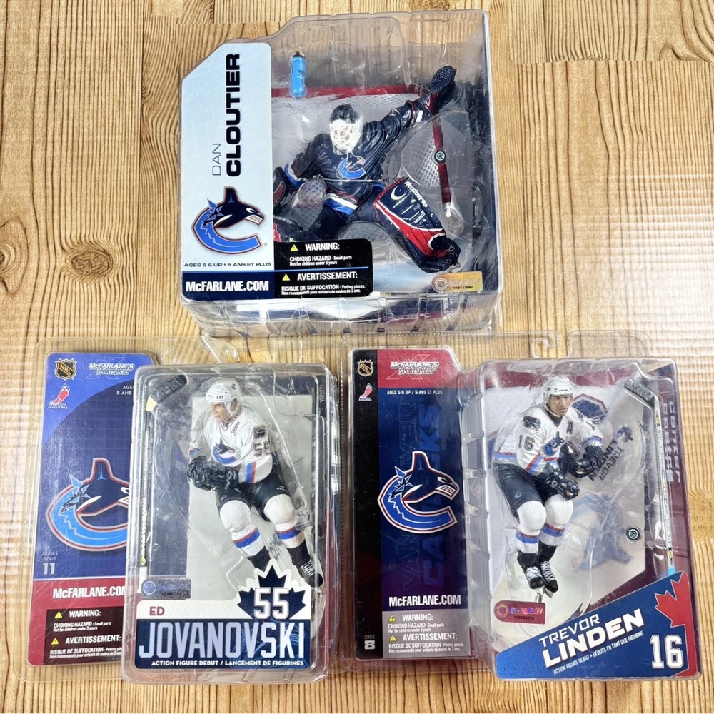 3 McFarlane Toys Lot Dan Cloutier Jovanovski Trevor Linden Canucks Hockey NHL